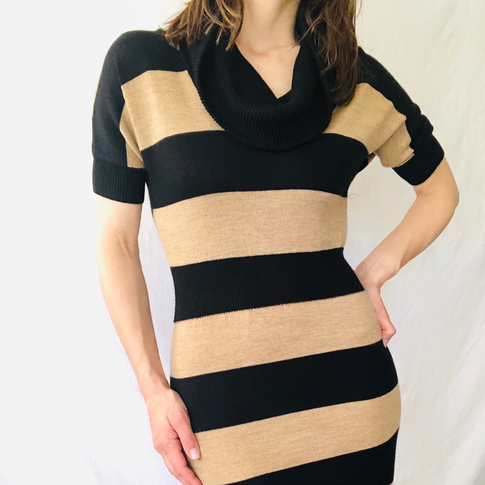 Loft black and gold wool sweater dress